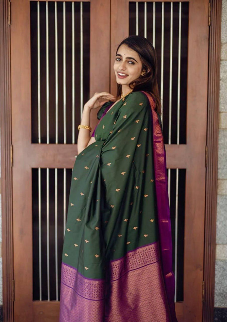 Incredible Green Soft Silk Saree With Energetic Blouse Piece Shriji