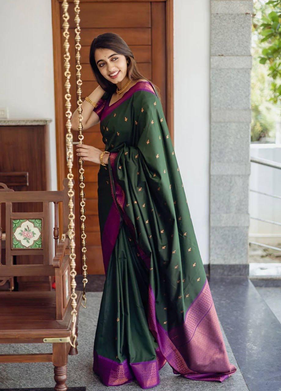 Incredible Green Soft Silk Saree With Energetic Blouse Piece Shriji Main image