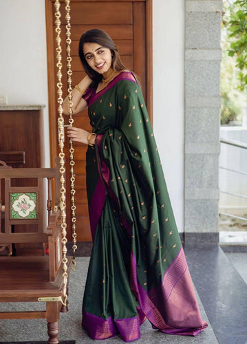 Incredible Green Soft Silk Saree With Energetic Blouse Piece Shriji