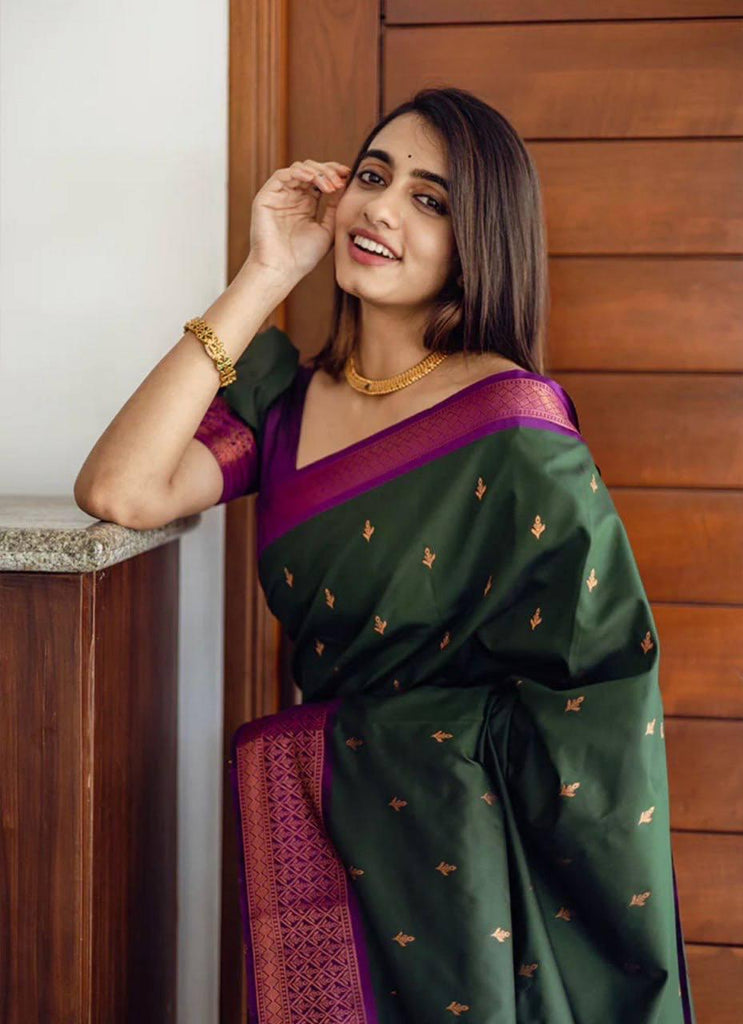 Incredible Green Soft Silk Saree With Energetic Blouse Piece Shriji