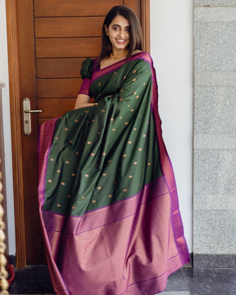 Dark Purple With Forest Green Border Silk Traditional Saree –  paanericlothing