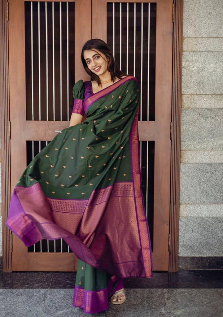 Incredible Green Soft Silk Saree With Energetic Blouse Piece Shriji