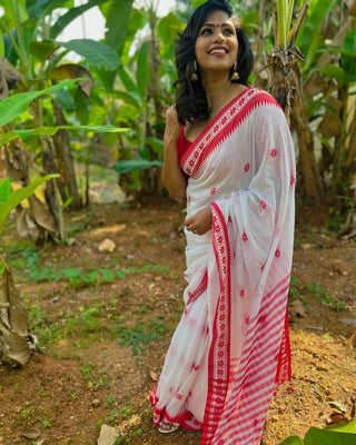 Transcendent White Soft cotton Silk With Stylish Blouse Piece Shriji