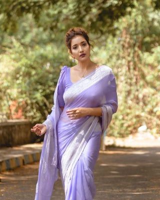 Brood Lavender Linen Silk Saree With Felicitous Blouse Piece Shriji