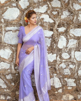 Brood Lavender Linen Silk Saree With Felicitous Blouse Piece Shriji
