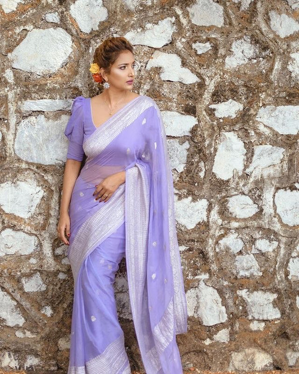 Brood Lavender Linen Silk Saree With Felicitous Blouse Piece Shriji
