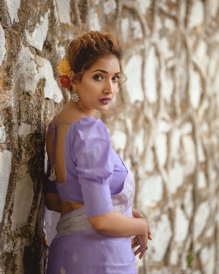 Brood Lavender Linen Silk Saree With Felicitous Blouse Piece Shriji