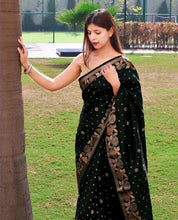 Load image into Gallery viewer, Dissemble Black Soft Banarasi Silk Saree With Lagniappe Blouse Piece Shriji