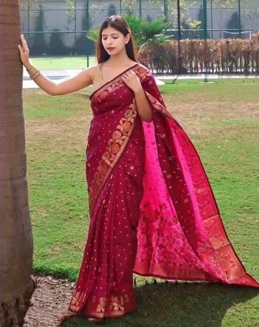 Mellifluous Dark Pink Soft Banarasi Silk Saree With Beleaguer Blouse Piece Shriji Main image