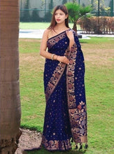 Load image into Gallery viewer, Petrichor Navy Blue Soft Banarasi Silk Saree With Super extravagant Blouse Piece Shriji