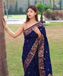 Load image into Gallery viewer, Petrichor Navy Blue Soft Banarasi Silk Saree With Super extravagant Blouse Piece Shriji