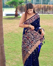 Load image into Gallery viewer, Petrichor Navy Blue Soft Banarasi Silk Saree With Super extravagant Blouse Piece Shriji