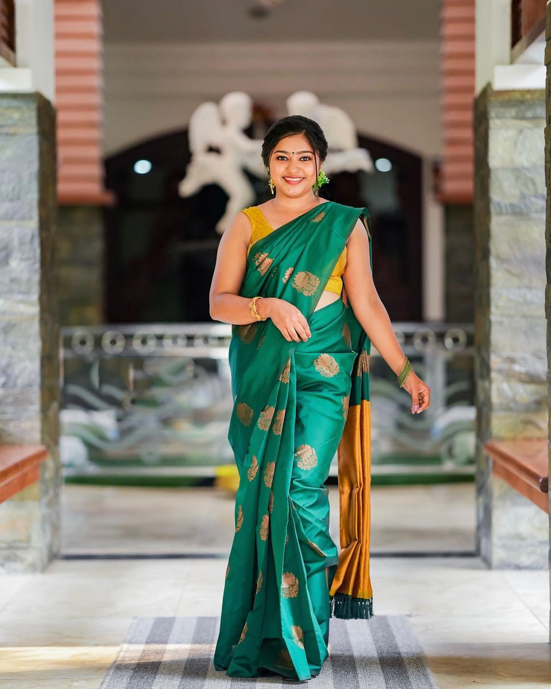 Flameboyant Rama Soft Silk Saree With Jazzy Blouse Piece Shriji Main image