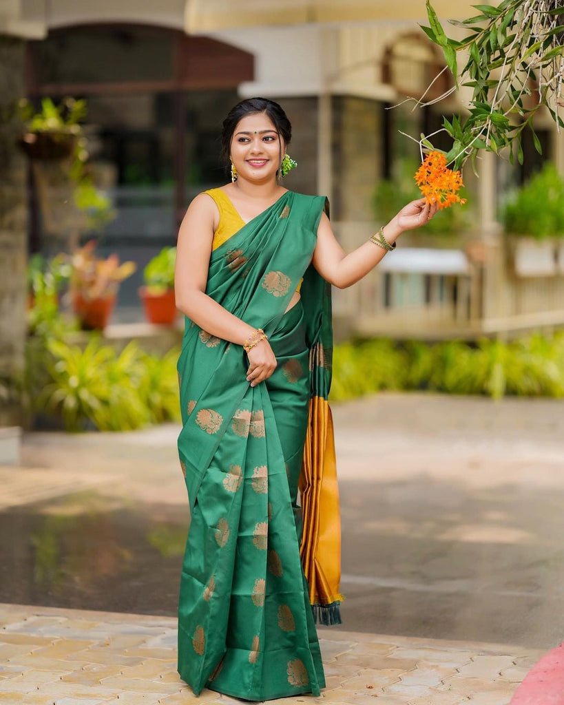 Flameboyant Rama Soft Silk Saree With Jazzy Blouse Piece Shriji