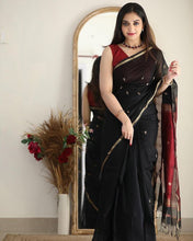 Load image into Gallery viewer, Artistic Black Cotton Silk Saree With Marvellous Blouse Piece Shriji