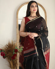 Load image into Gallery viewer, Artistic Black Cotton Silk Saree With Marvellous Blouse Piece Shriji