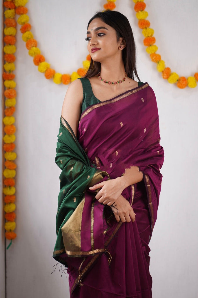 Innovative Dark Pink Cotton Silk Saree With Lovely Blouse Piece Shriji