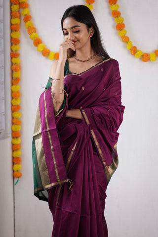 Innovative Dark Pink Cotton Silk Saree With Lovely Blouse Piece Shriji
