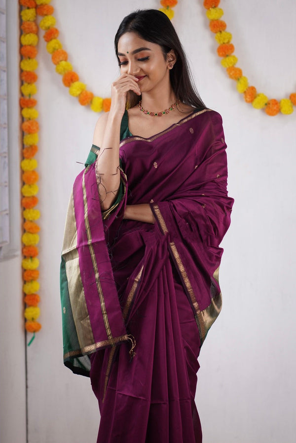Innovative Dark Pink Cotton Silk Saree With Lovely Blouse Piece Shriji