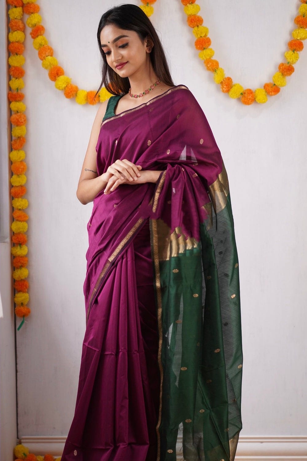 Innovative Dark Pink Cotton Silk Saree With Lovely Blouse Piece Shriji