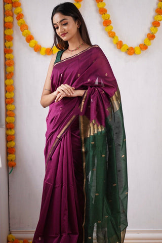 Innovative Dark Pink Cotton Silk Saree With Lovely Blouse Piece Shriji