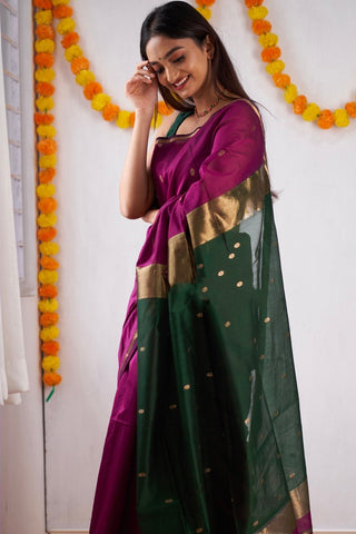 Innovative Dark Pink Cotton Silk Saree With Lovely Blouse Piece Shriji