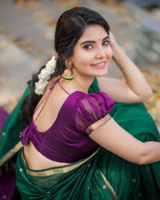 Load image into Gallery viewer, Gratifying Green Cotton Silk Saree With Flaunt Blouse Piece Shriji