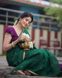 Load image into Gallery viewer, Gratifying Green Cotton Silk Saree With Flaunt Blouse Piece Shriji