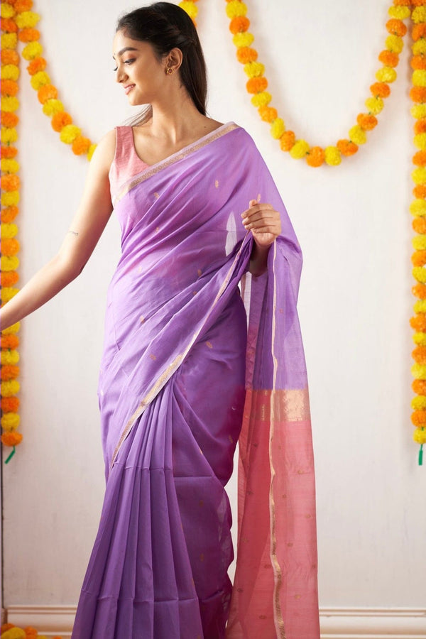 Improbable Lavendor Cotton Silk Saree With Nemesis Blouse Piece Shriji