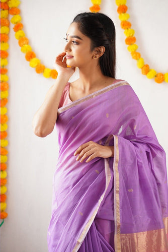 Improbable Lavendor Cotton Silk Saree With Nemesis Blouse Piece Shriji