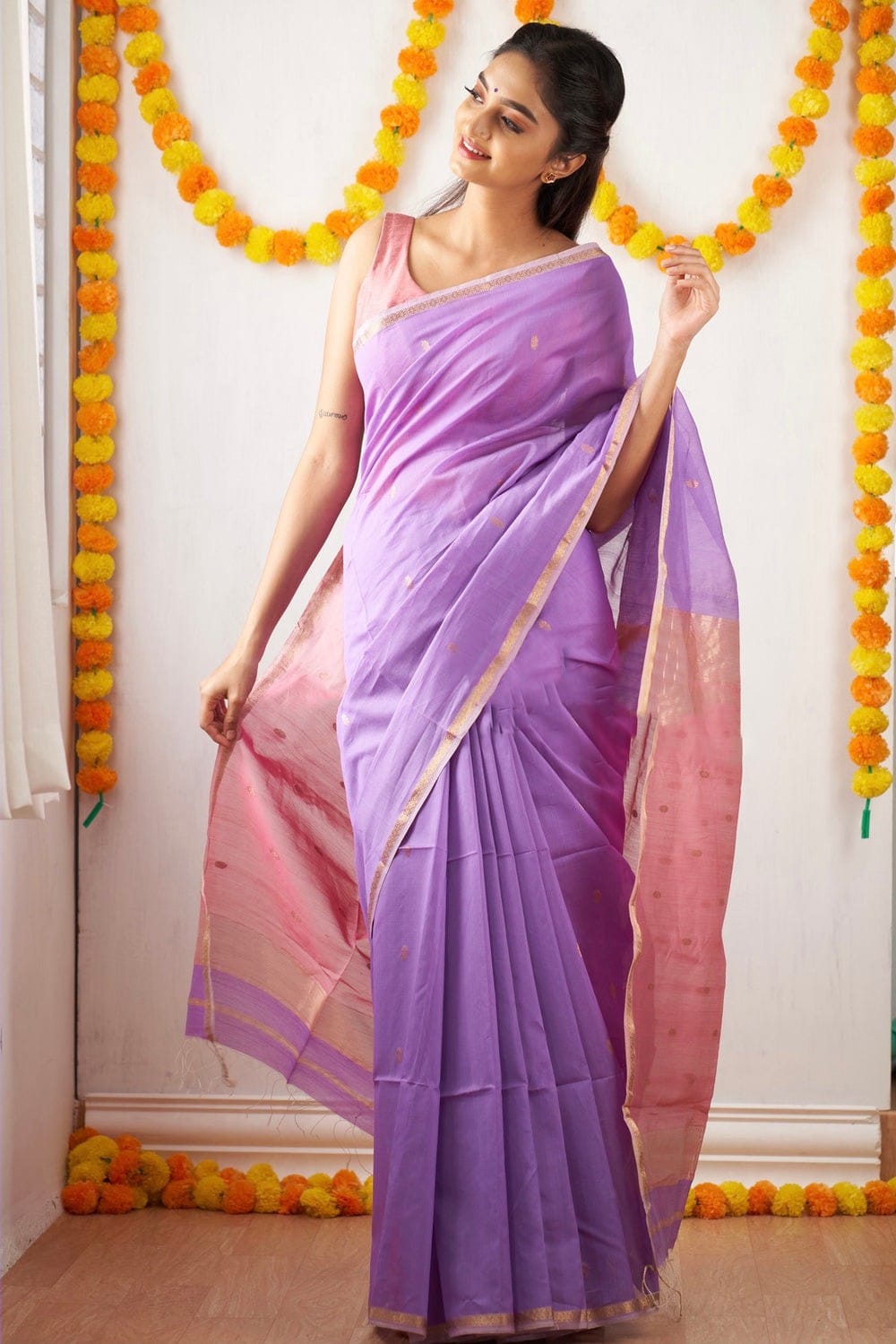 Improbable Lavendor Cotton Silk Saree With Nemesis Blouse Piece Shriji Main image
