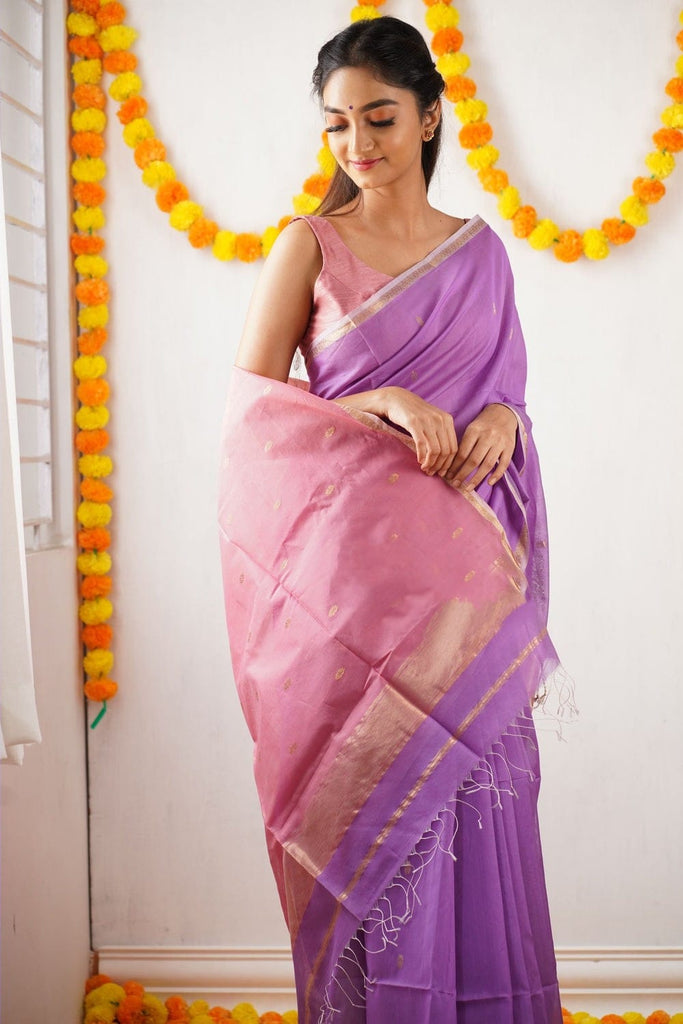 Improbable Lavendor Cotton Silk Saree With Nemesis Blouse Piece Shriji