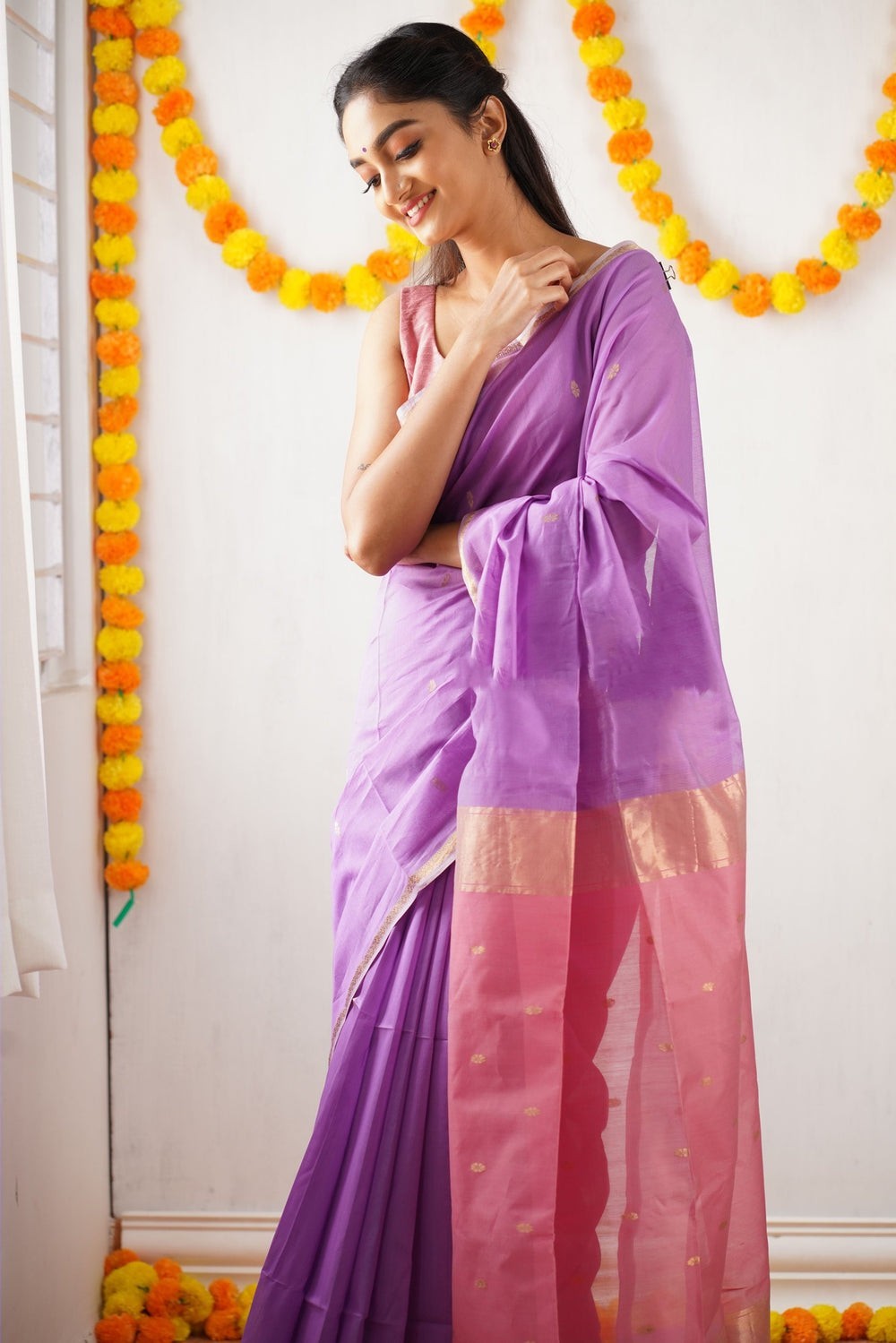 Improbable Lavendor Cotton Silk Saree With Nemesis Blouse Piece Shriji