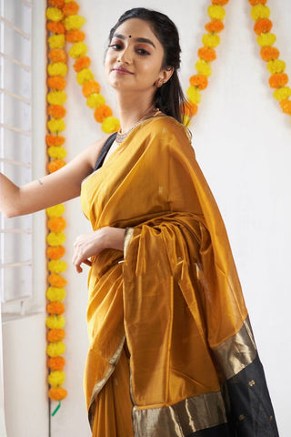 Magnificat  Mustard Cotton Silk Saree With Imbrication Blouse Piece Shriji