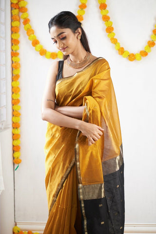 Magnificat  Mustard Cotton Silk Saree With Imbrication Blouse Piece Shriji