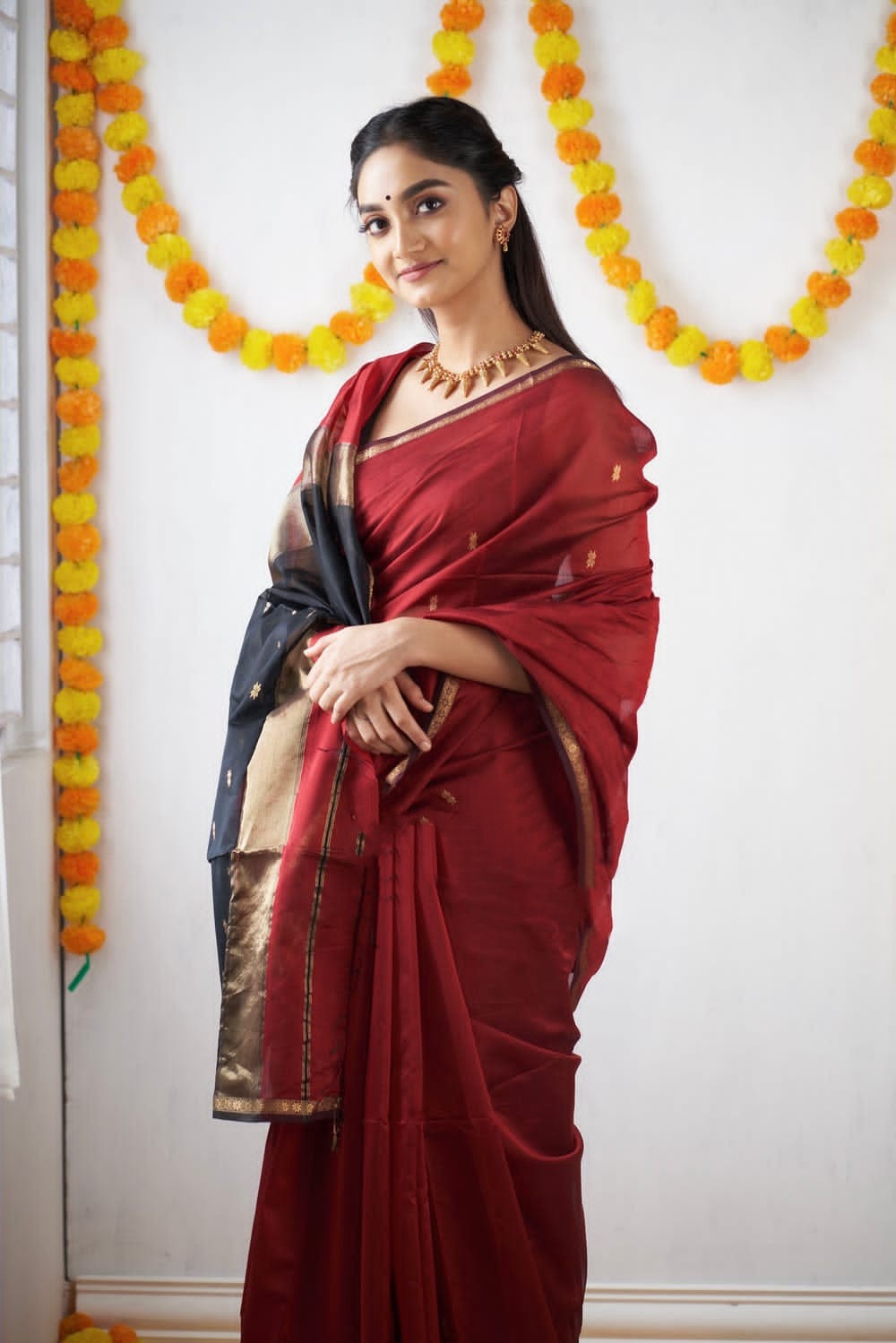 Engaging Red Cotton Silk Saree With Redolent Blouse Piece Shriji
