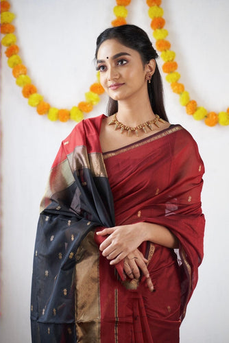 Engaging Red Cotton Silk Saree With Redolent Blouse Piece Shriji