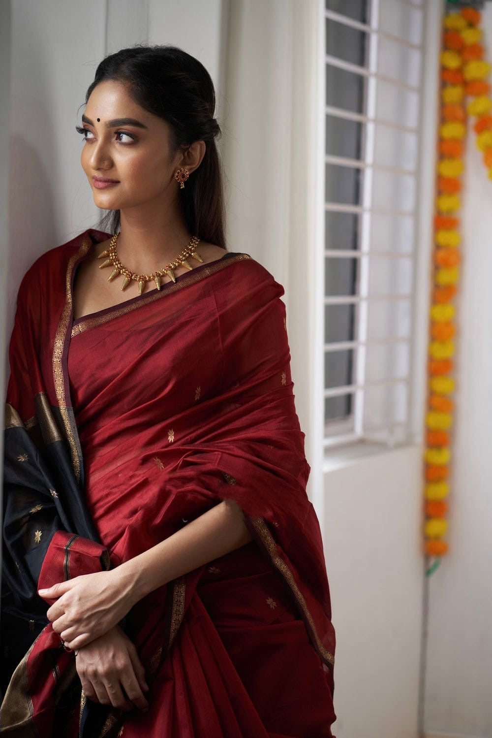 Engaging Red Cotton Silk Saree With Redolent Blouse Piece Shriji