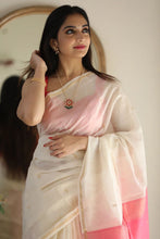 Load image into Gallery viewer, Quintessential White Cotton Silk Saree With Deserving Blouse Piece Shriji