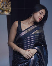 Load image into Gallery viewer, Glittering Black Soft Banarasi Silk Saree With Flattering Blouse Piece Shriji