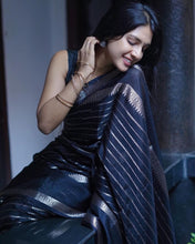 Load image into Gallery viewer, Glittering Black Soft Banarasi Silk Saree With Flattering Blouse Piece Shriji