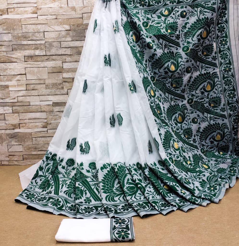 Fragrant White Cotton Silk Saree With Enchanting Blouse Piece Shriji