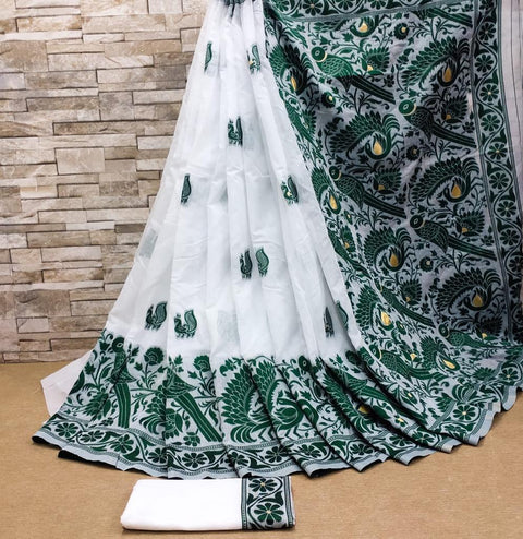Fragrant White Cotton Silk Saree With Enchanting Blouse Piece Shriji Main image