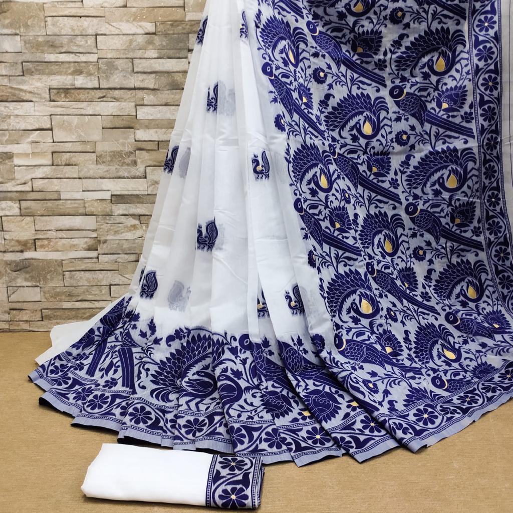Exuberant White Cotton Silk Saree With Prodigal Blouse Piece Shriji Main image