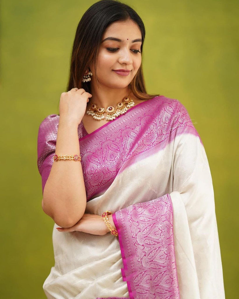 Unequalled White Soft Silk Saree With Engaging Blouse Piece Shriji