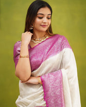 Load image into Gallery viewer, Unequalled White Soft Silk Saree With Engaging Blouse Piece Shriji