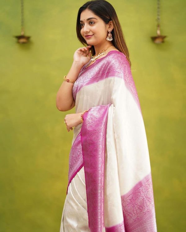 Unequalled White Soft Silk Saree With Engaging Blouse Piece Shriji