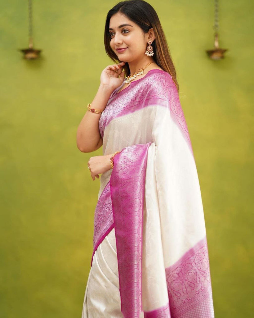 Unequalled White Soft Silk Saree With Engaging Blouse Piece Shriji