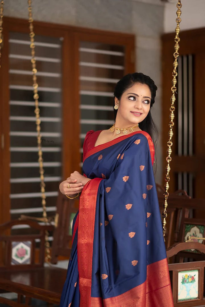 Intricate Blue Soft Silk Saree With Most Stunning Blouse Piece Shriji