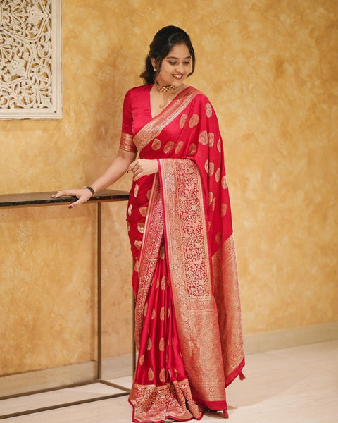 Engrossing Red Soft Silk Saree With Classic Blouse Piece Shriji Main image